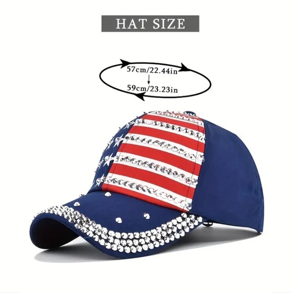 American flag patriotic rhinestone white hat baseball cap for women and girls - Picture 2 of 3